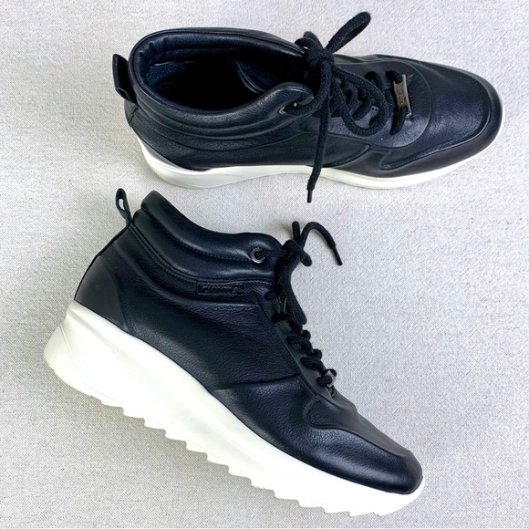 HAYDEN Black Leather Platform Wedge Sneakers CARMELA - Picture 10 of 14